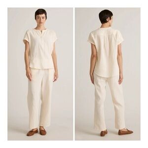 NEW Quince Women's Vintage Cream 100% Organic Cotton Gauze Roll Sleeve Shirt  M